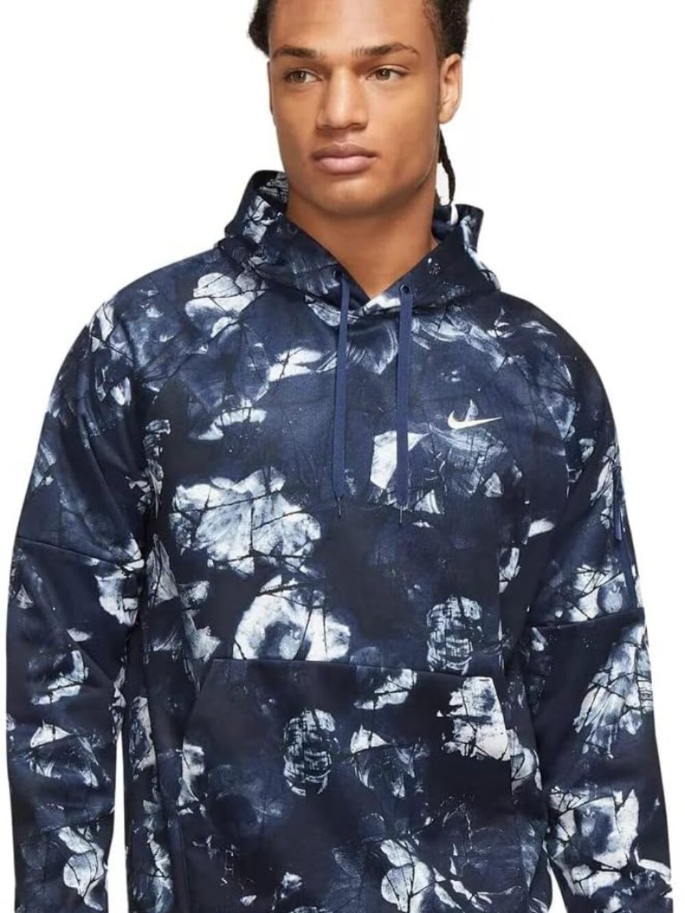 Nike Men's Therma-Fit Hoodie Navy Blue & White Floral Print - SZ Large